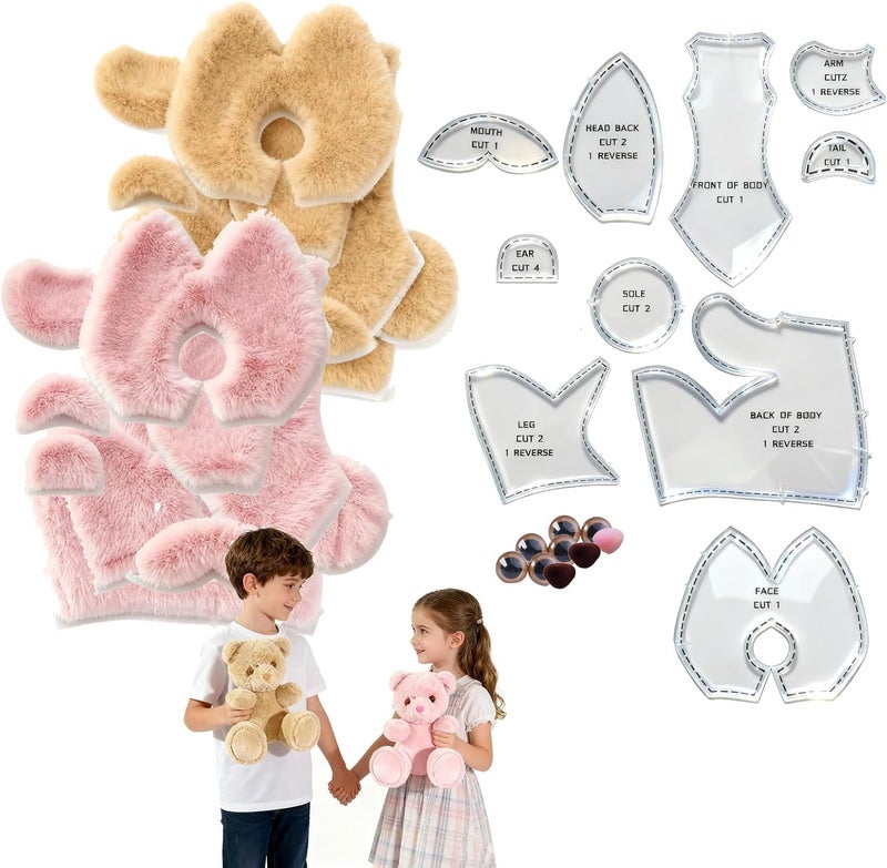 SUNYAO 10 Inch Memory Bear Quilting Templates & Sewing Patterns - Beginners Friendly | with PVC Stencil Rulers, Craft Eyes and Noses Step-by-Step Tutorials/Instructions for Easy DIY(10in+Two Plush) - Image 1